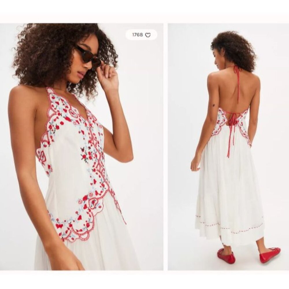 Free People Valenciana Midi Dress Womens XS Cottagecore Boho Embroidered